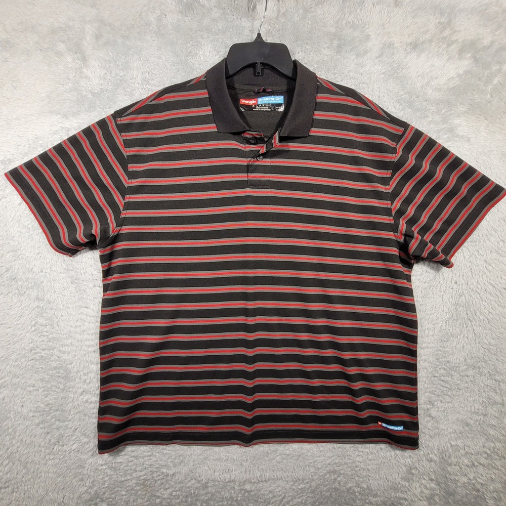 Wrangler XL Mens Polo Shirt Breathe-Dri Striped Black Red Casual Activewear